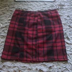 Red and black plaid mini skirt